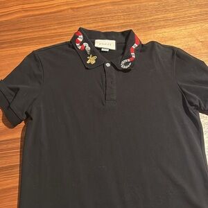 Gucci Black Polo Shirt with Red and White Accents